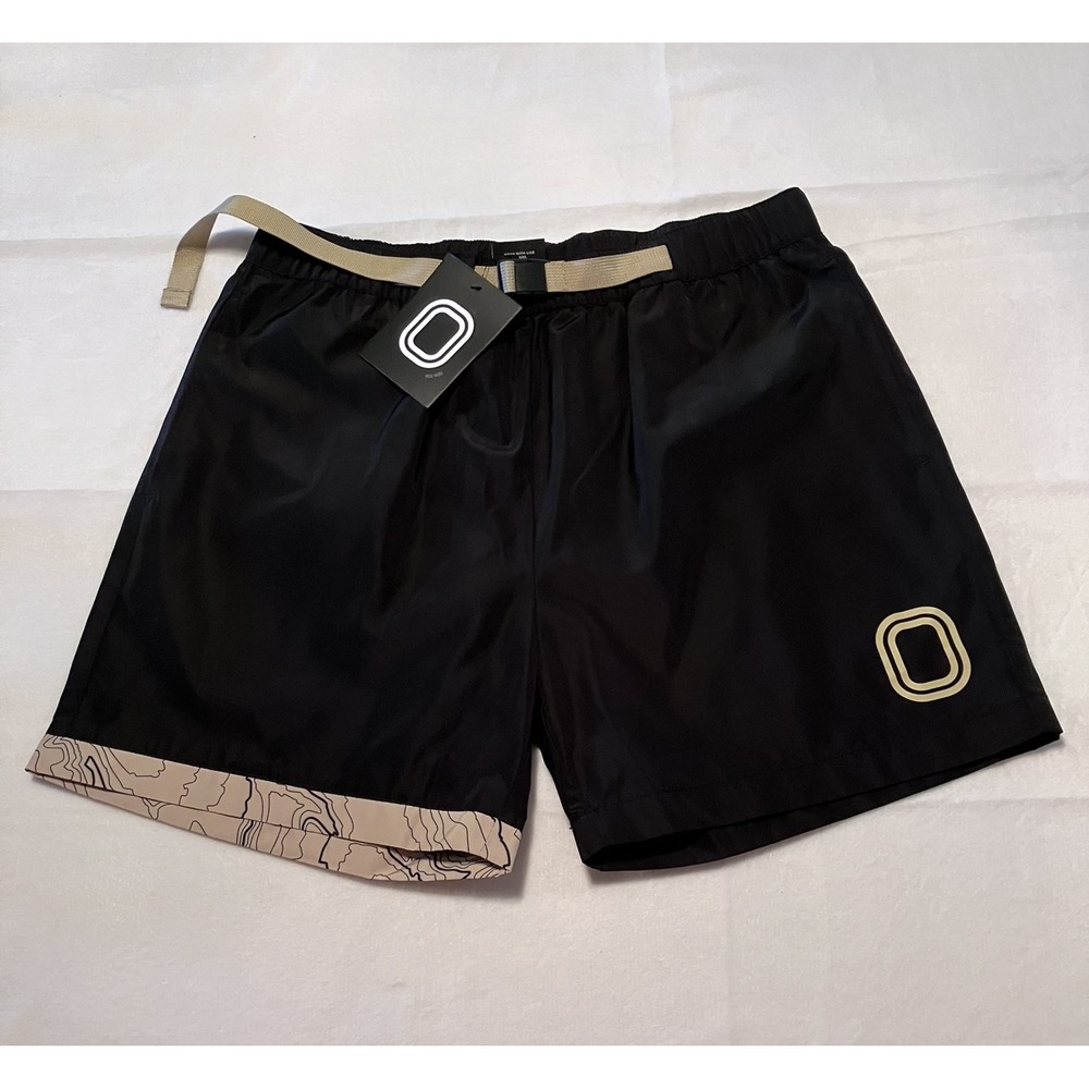 Overtime Outdoor Club Black Topographic Belted Athletic Shorts Mens Medium NWT